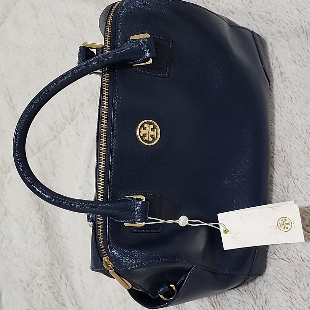 Tory Burch Hudson Bay Blue Leather Gold Hardware NWT - Picture 6 of 14